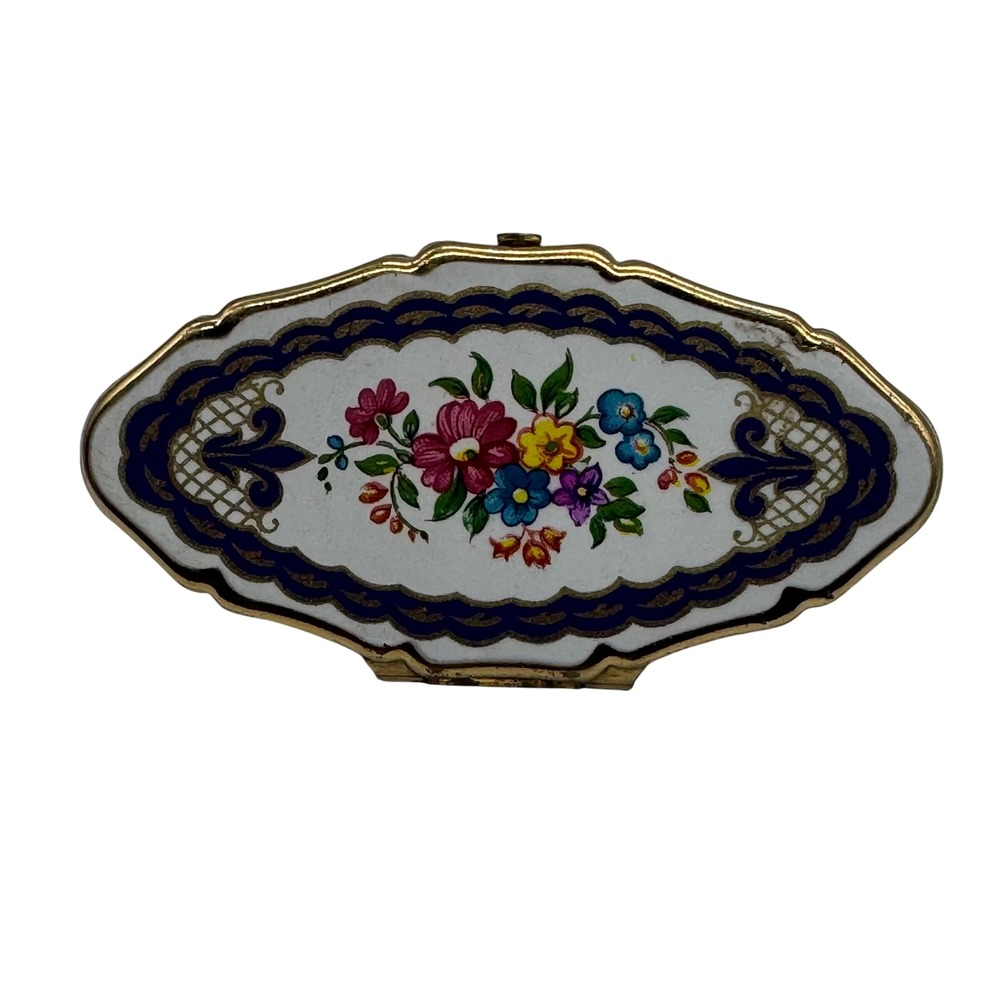 Vintage Stratton England Lipstick Holder with Mirror Floral Enamel Gold Tone